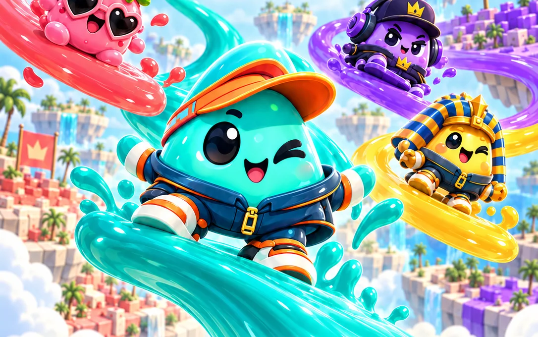 Zip and rival heroes riding their loops across the islands